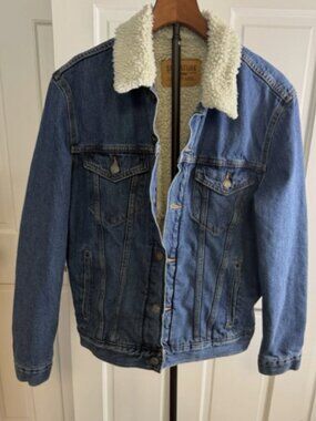 Vintage Levi Strauss Signature Gold Sherpa Lined Denim Jacket Blue Small Button